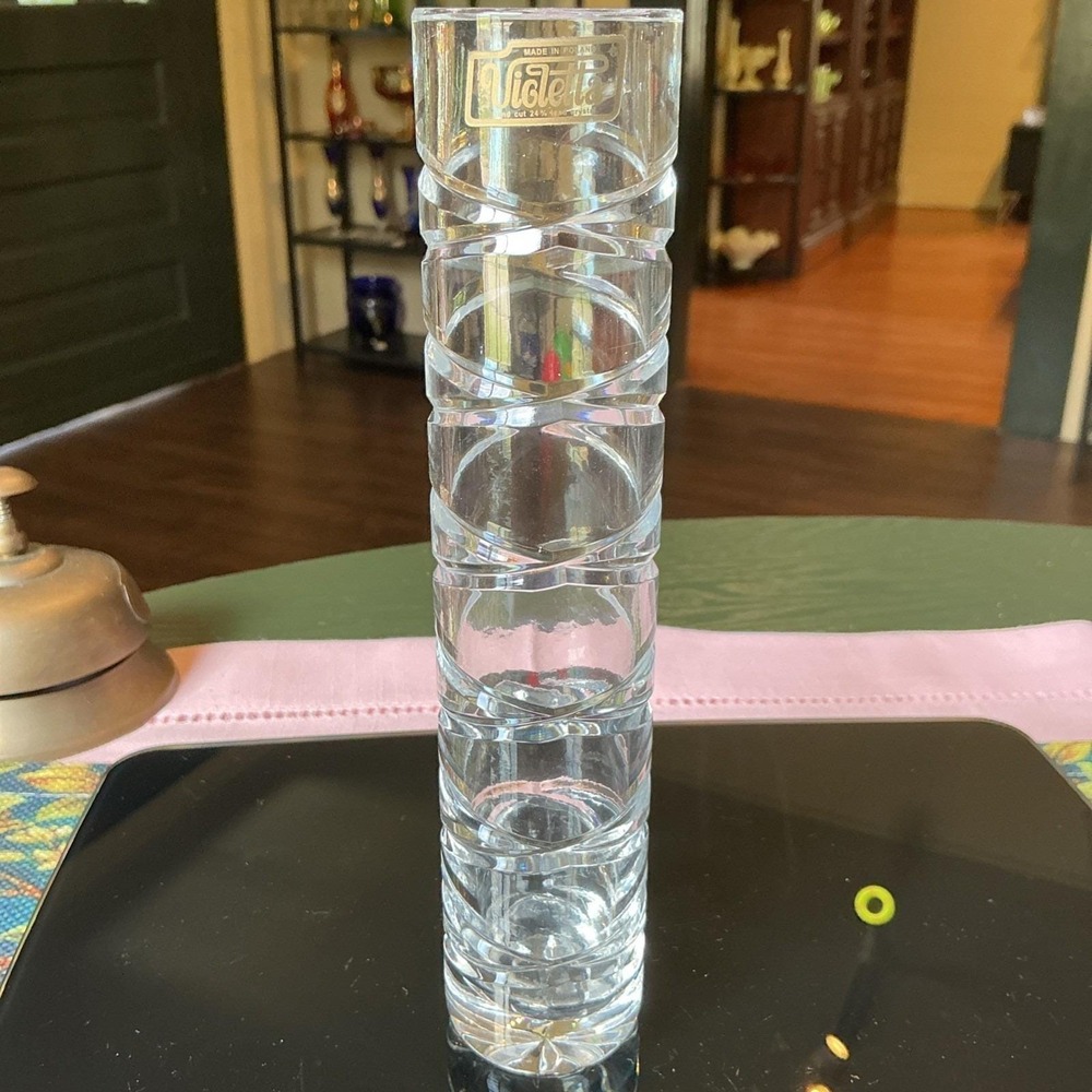 Violetta Hand Cut Lead Crystal Bud Vase 8" Starburst Pattern, Poland